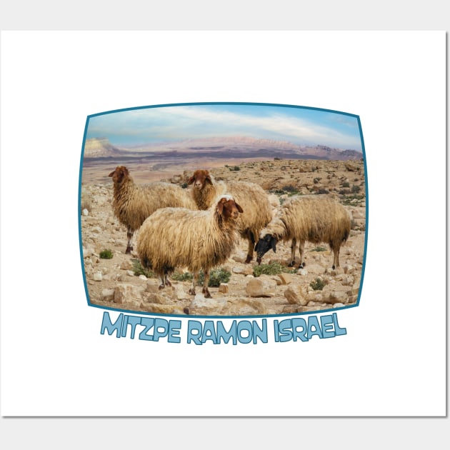 Israel, Mitzpe Ramon. Sheep at Ramon Crater Wall Art by UltraQuirky